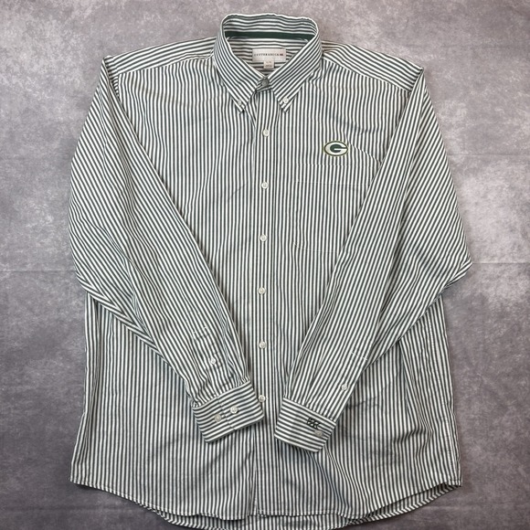Green Bay Packers Button Down Shirt Men's XL White Green Pinstripes Vintage NFL - Picture 2 of 12